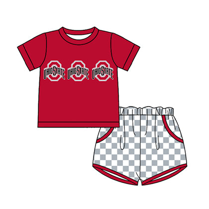 Preorder moq 5 Baby Boys Ohio State Top Checked Pockets Short Team Clothes Sets