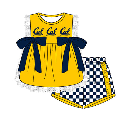 Preorder moq 5 Baby Girls Sleeveless Cal Lace Tunic Checked Short Team Clothes Sets