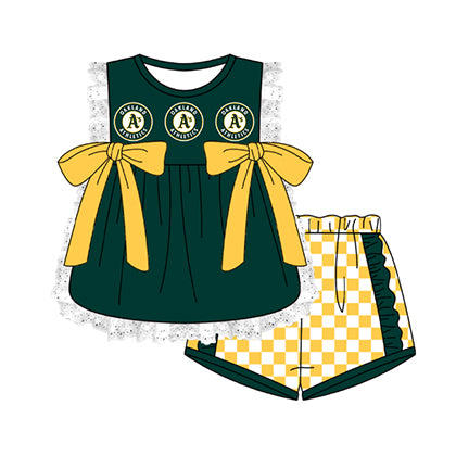 Preorder moq 5 Baby Girls Oakland Athletics Tunic Checked Short Team Clothes Sets