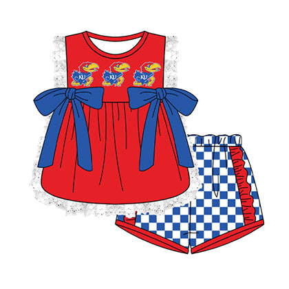 Preorder moq 5 Baby Girls Sleeveless KU Tunic Checked Short Team Clothes Sets