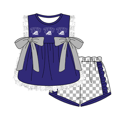 Preorder moq 5 Baby Girls Sleeveless TCU Frogs Tunic Checked Short Team Clothes Sets