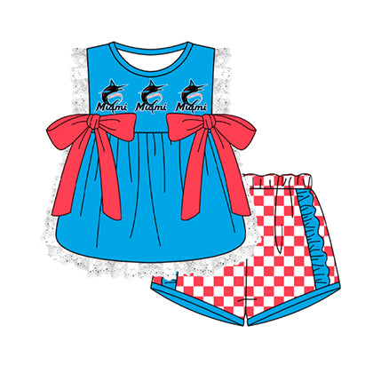 Preorder moq 5 Baby Girls Sleeveless Miami Tunic Checked Short Team Clothes Sets