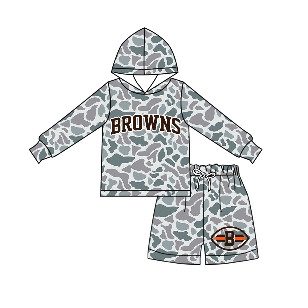 Preorder (moq 5) Baby Boys Grey Camo Browns Hoodie Short Team Clothes Sets