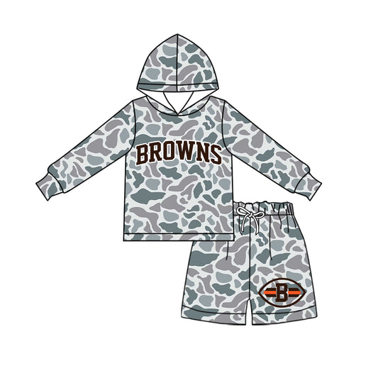 Preorder (moq 5) Baby Boys Grey Camo Browns Hoodie Short Team Clothes Sets