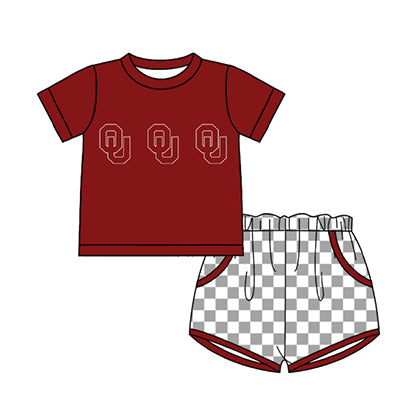Preorder moq 5 Baby Boys Short Sleeve OU Top Checked Pockets Short Team Clothes Sets