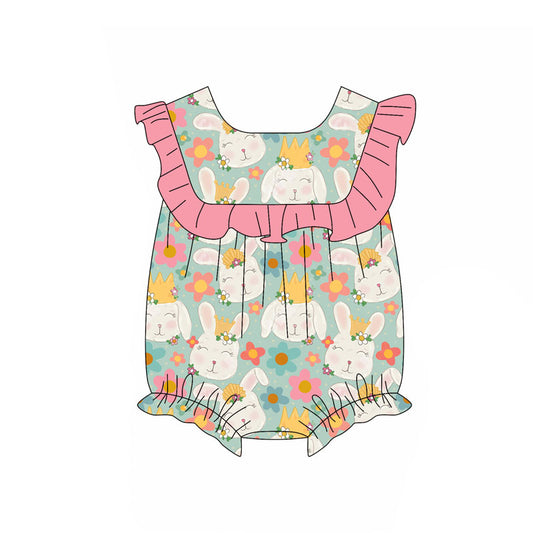 Preorder (moq 5)Baby Girls Rabbits Flowers Easter Ruffle Rompers