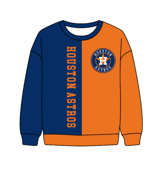 Preorder(moq 8)Baby Boys Blue Orange Sleeve Houston Team Tee Shirts Top