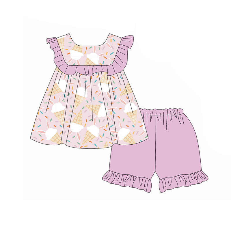 Preorder(moq 5) Baby Girls Rabbits Sprinkles Tunic Ruffle Shorts Easter Clothes Sets