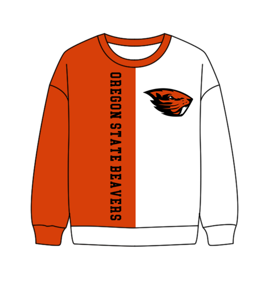 Preorder(moq 8)Baby Boys White Orange Sleeve Oregon Team Tee Shirts Top