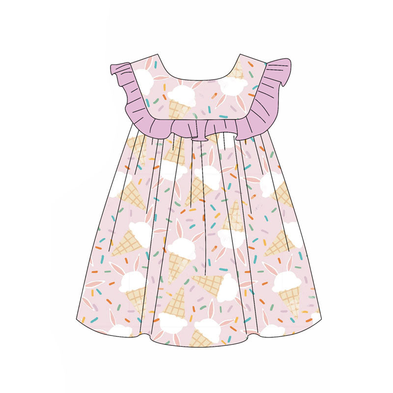 Preorder(moq 5) Baby Girls Rabbits Sprinkles Easter Knee Length Dresses