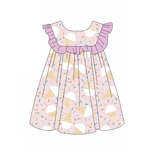Preorder(moq 5) Baby Girls Rabbits Sprinkles Easter Knee Length Dresses