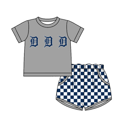 Preorder moq 5 Baby Boys Short Sleeve Top Checked Pockets Short Team Clothes Sets