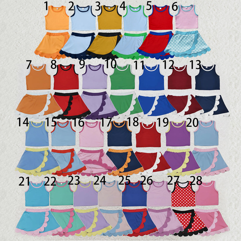 Sibling Baby Girls Sleeveless Vests Top Scallop Skirt Short Yoga Active Clothes Set