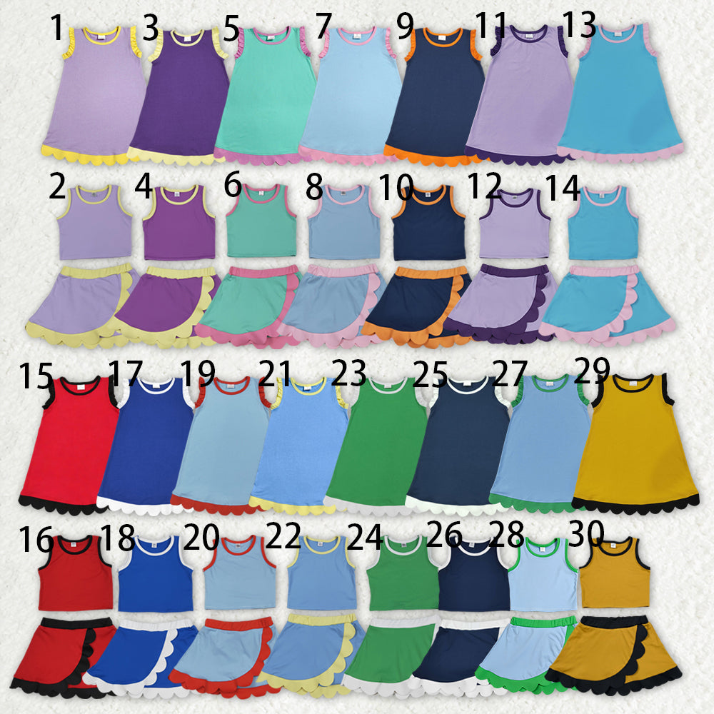 Sibling Baby Girls Colorful Vests Top Scallop Skirt Short Yoga Active Set Knee Length Dresess
