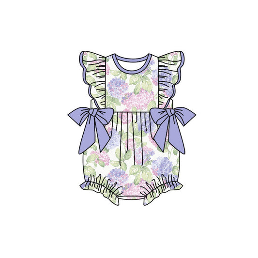 Preorder (moq 5)Baby Girls Purple Flutter Sleeve Flowers Bows Ruffle Rompers