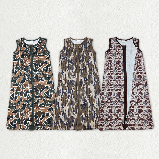 Sibling Baby Newborn Fall Camo Zip Gowns