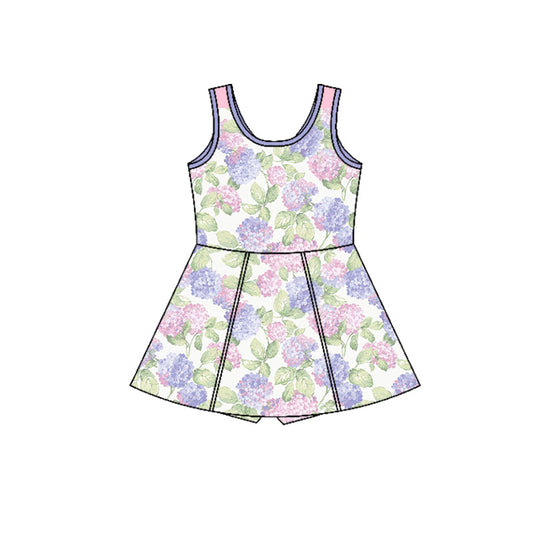 Preorder(moq 5) Baby Girls Sleeveless Purple Flowers Shorts Knee Length Dresses