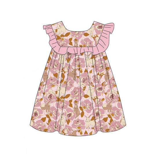 Preorder(moq 5) Baby Girls Rabbits Flowers Easter Knee Length Dresses