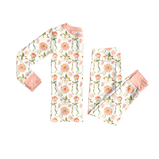 Preorder(moq 5) Baby Girls Pink Flowers Butterfly Top Pants Pajamas Sets