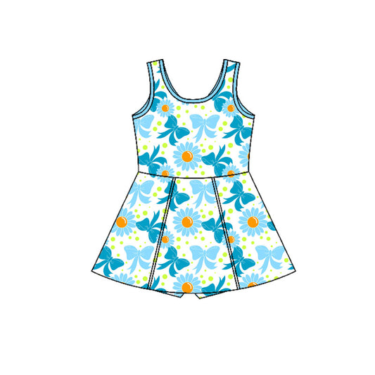 Preorder(moq 5) Baby Girls Sleeveless Blue Bows Daisy Shorts Knee Length Dresses