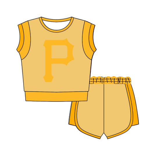 Preorder moq 5 Baby Girls Sleeveless Shirts Top Short Team Clothes Set
