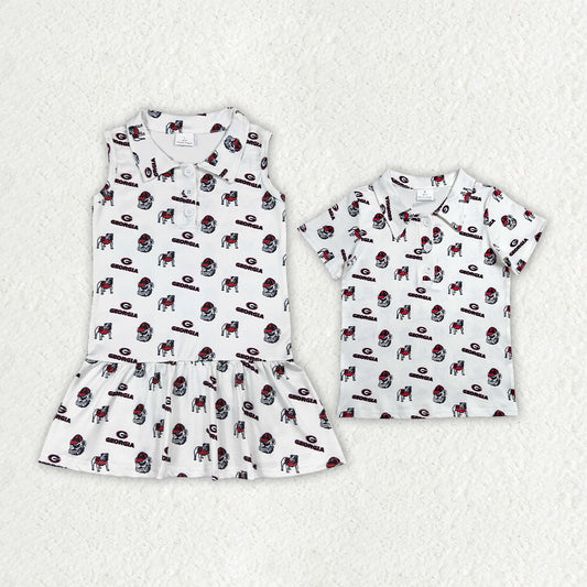 Sibling Baby Boys Girls Georgia Button Team Polo Shirts Ruffle Dress