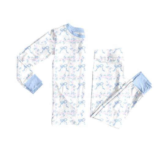 Preorder(moq 5) Baby Girls Blue Bows Flowers Top Pants Pajamas Sets