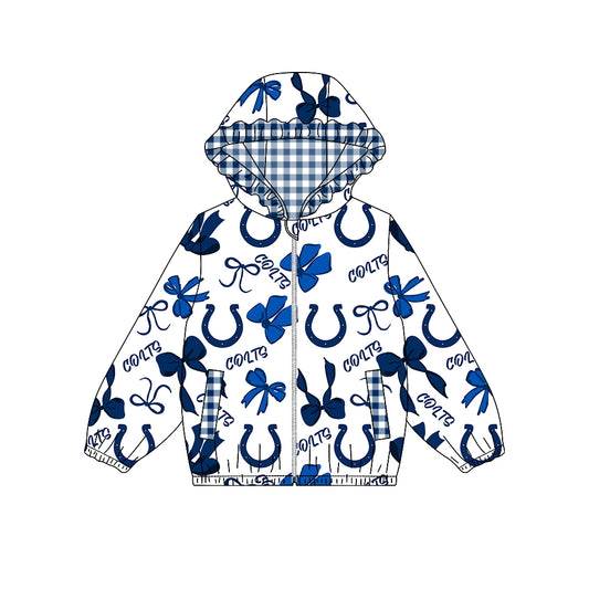 Preorder (moq 5)Baby Girls Bows Colts Pockets Zipper Team Hoodie Jackets Top
