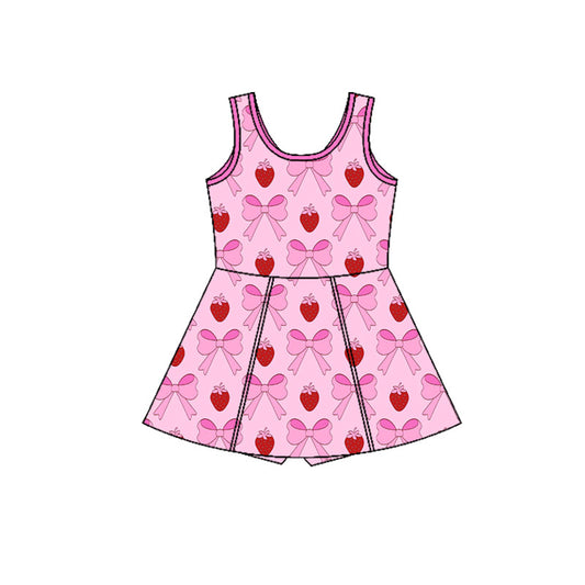 Preorder(moq 5) Baby Girls Sleeveless Pink Bows Strawberry Shorts Knee Length Dresses
