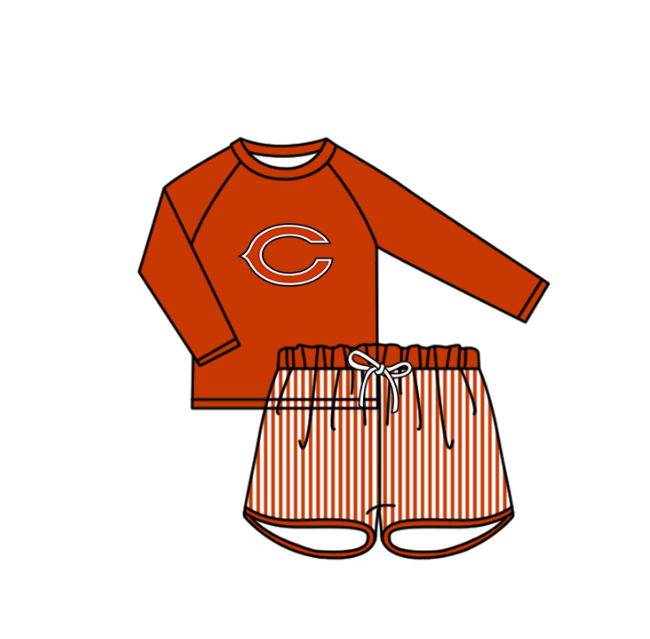 Preorder moq 5 Baby Boys Orange C Long Sleeve Top Stripe Shorts Team Swimsuits
