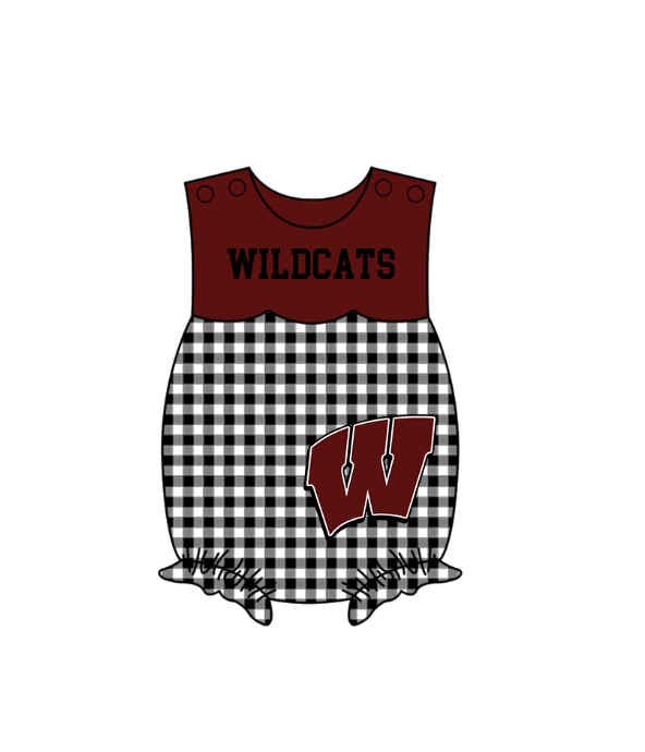Preorder (moq 5)Baby Girls Sleeveless Wildcats Ruffle Rompers