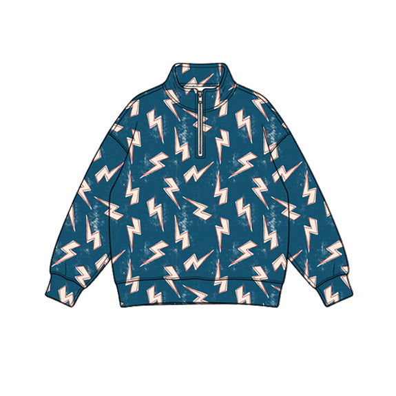 Preorder (moq 5) Baby Boy Clothes Vintage Lightning Bolt Distressed Navy Print Quarter Zip Sweatshirt