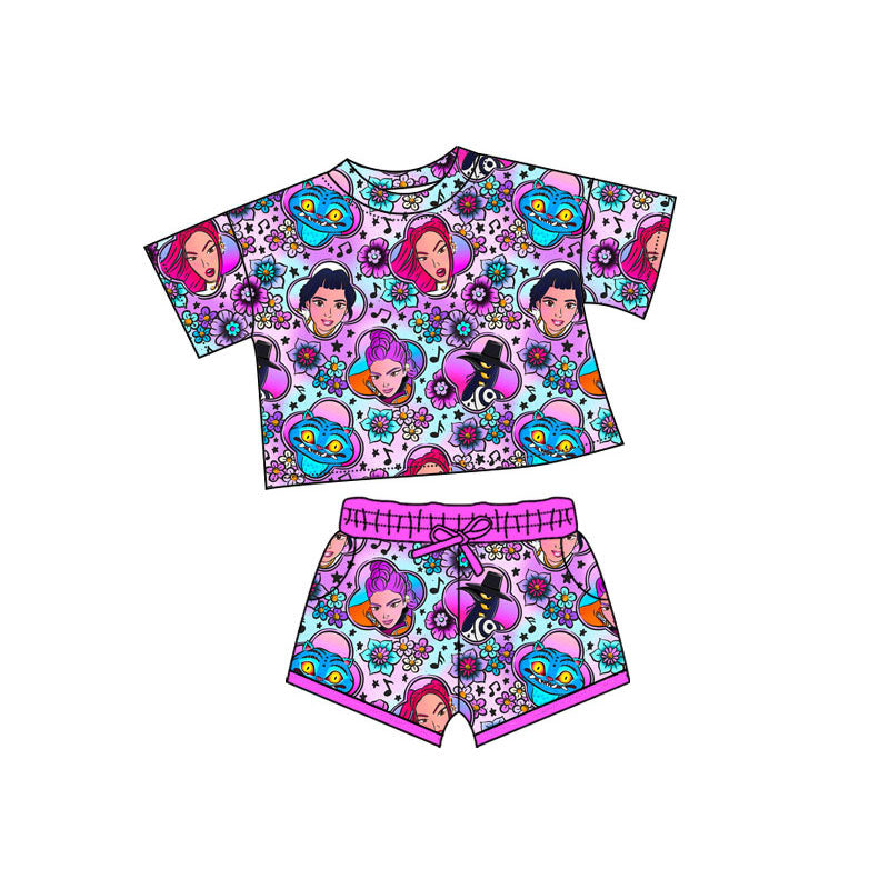Preorder(moq 5) Baby Girls Cartoon Girls Flowers Top Pockets Shorts Clothes Sets