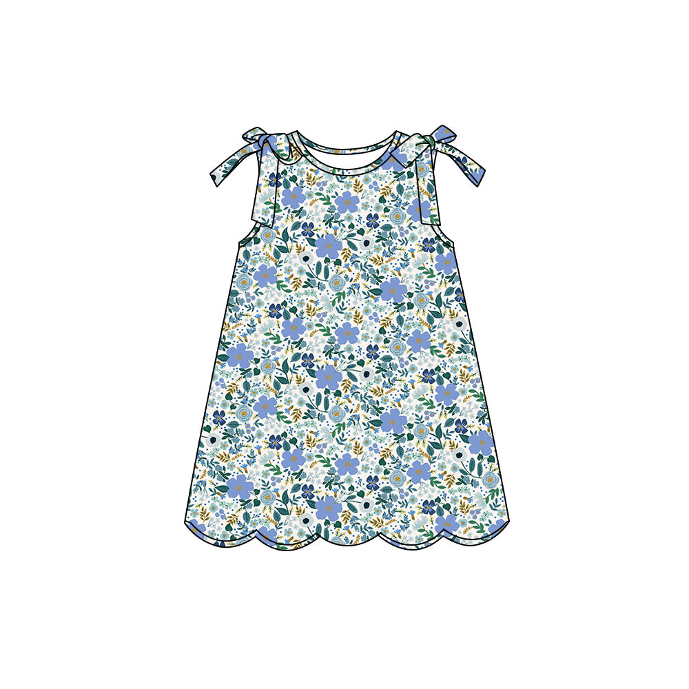 Preorder (moq 5)Baby Girls Sleeveless Colorful Flowers Scallop Knee Length Dresses