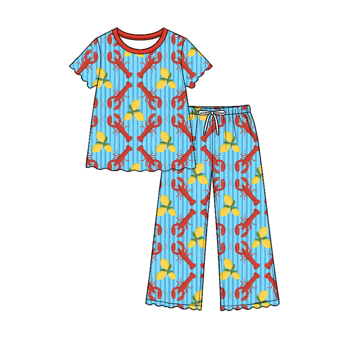 Preorder (moq 5) Baby Girl Clothes Crawfish Lemon Stripe Print Short Sleeve Scallop Top Wide Leg Pant SetPreorder (moq 5) Baby Girl Clothes Mardi Gras Crown Fleur De Lis Bead Print Short Sleeve Button Pajama Short Set（副本）