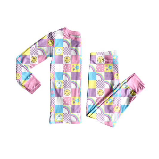 Preorder (moq 20)Baby Girls Bamboo Smiles Flowers Top Pants Pajamas Sets
