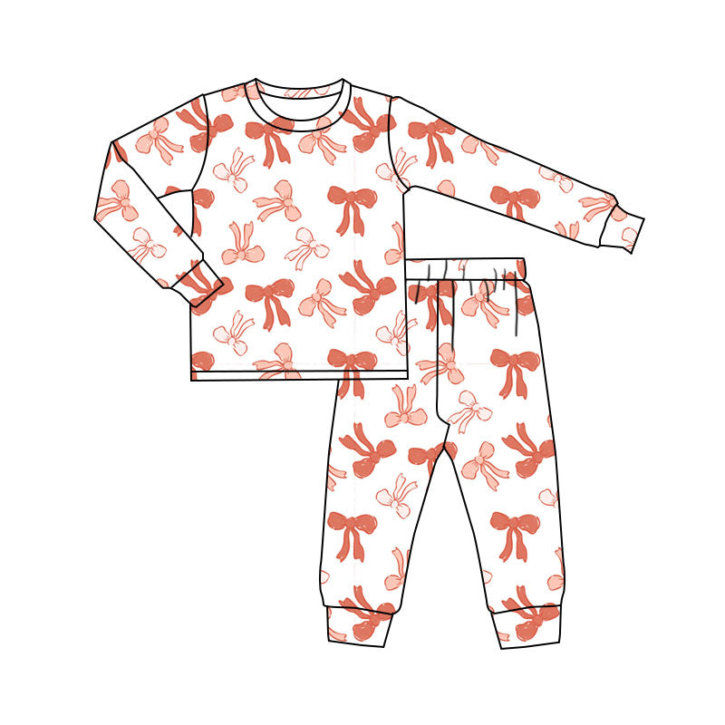 Preorder(moq 8)Baby Girls Pink Bows Plaid Top Pants Valentine Pajamas Set