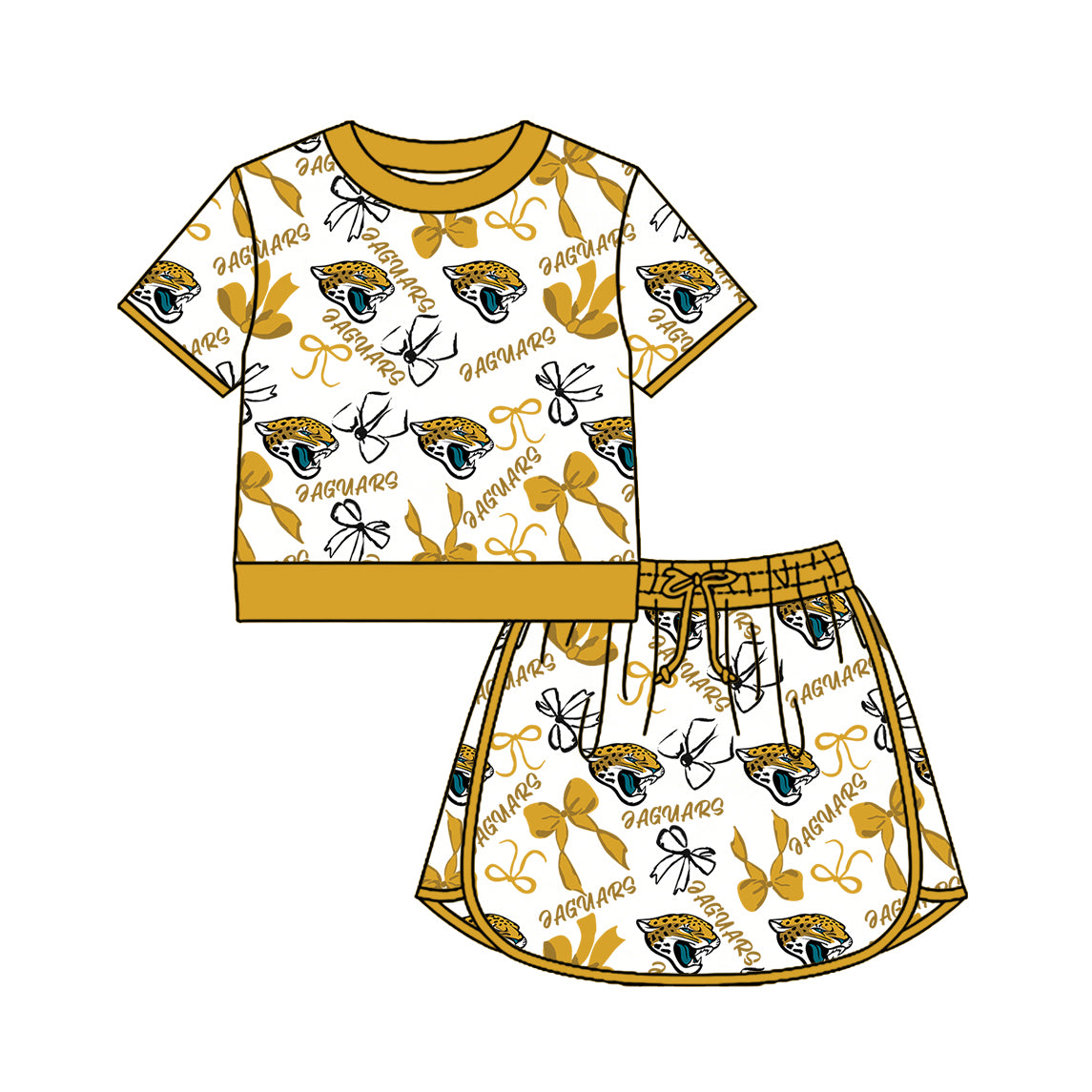 Preorder (moq 5)Baby Girls Bows Jaguars Top Skirt Short Team Clothes Set