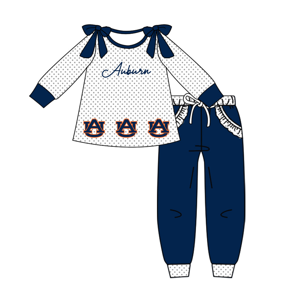 Preorder (moq 5)Baby Girls Polka Dots AU Tunic Pockets Jogger Team Clothes Sets
