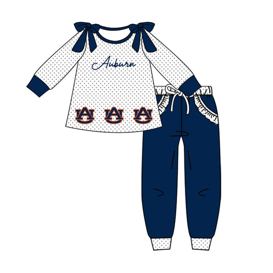 Preorder (moq 5)Baby Girls Polka Dots AU Tunic Pockets Jogger Team Clothes Sets