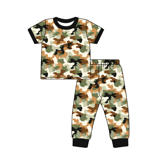 Preorder (moq 5)Baby Boys Short Sleeves Khaki Green Camo Top Pant Pajamas Set