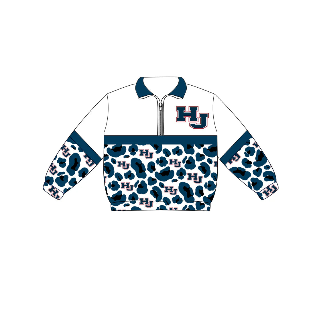 Preorder (moq 5)Baby Boys Long Sleeve Green Leopard HJ Team Zip Pullovers Tops