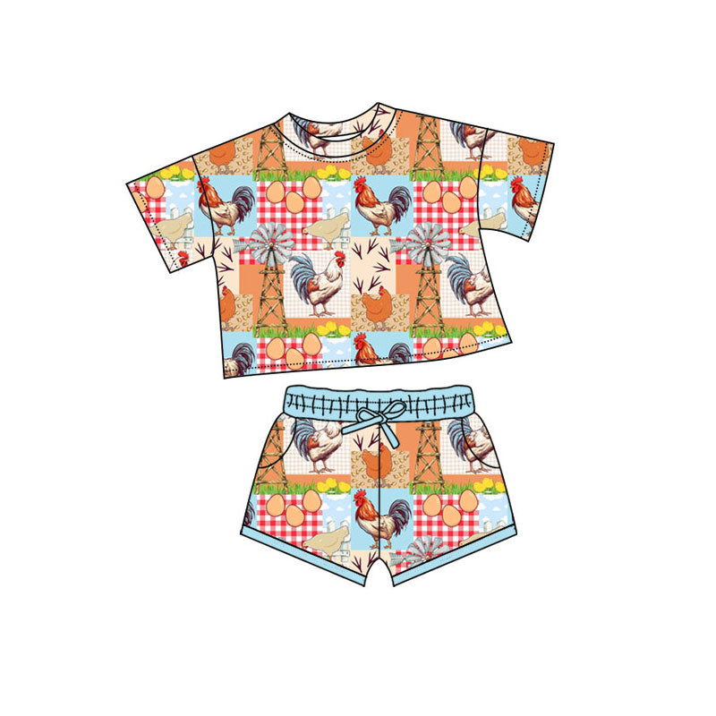 Preorder(moq 5) Baby Girls Farm Top Pockets Shorts Clothes Sets