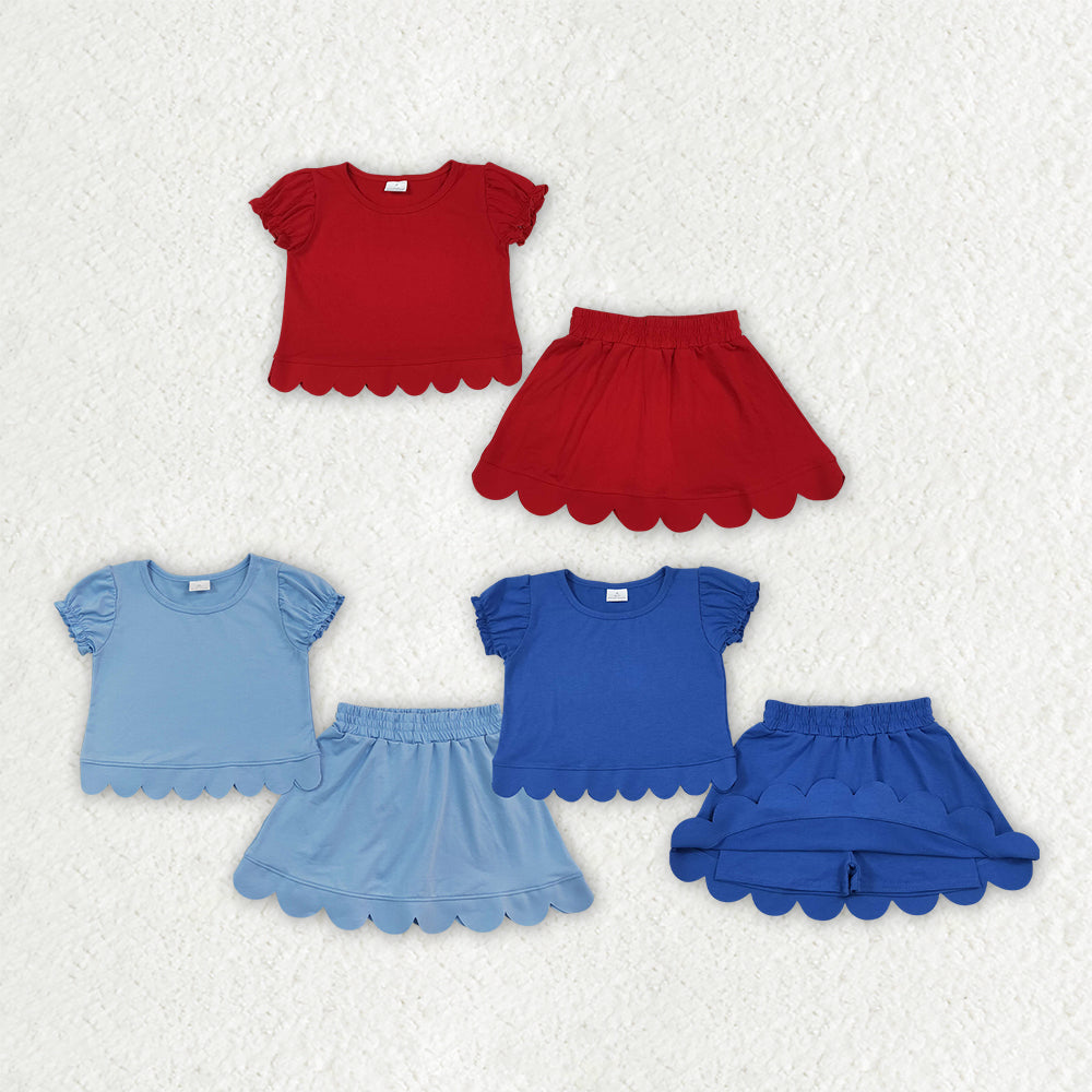 Sibling Baby Girls Short Ruffle Sleeve Top Skirt Short Scallop Clothes Sets