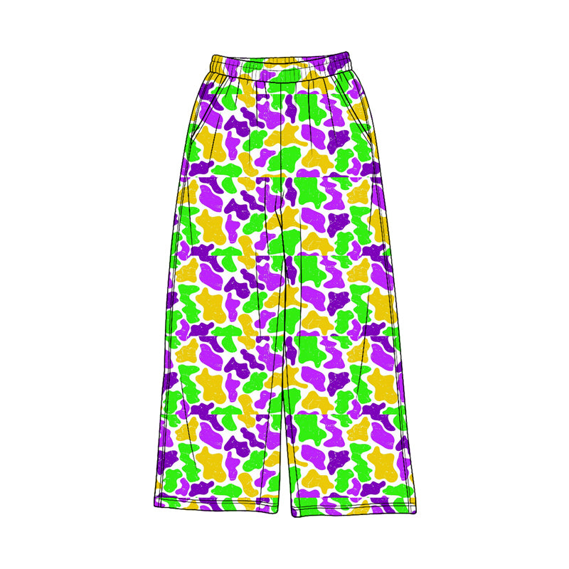 Pre-order(moq5)Girls’ Camouflage Wide-Leg Pants, Elastic-Waist Casual Straight-Leg Long Trousers