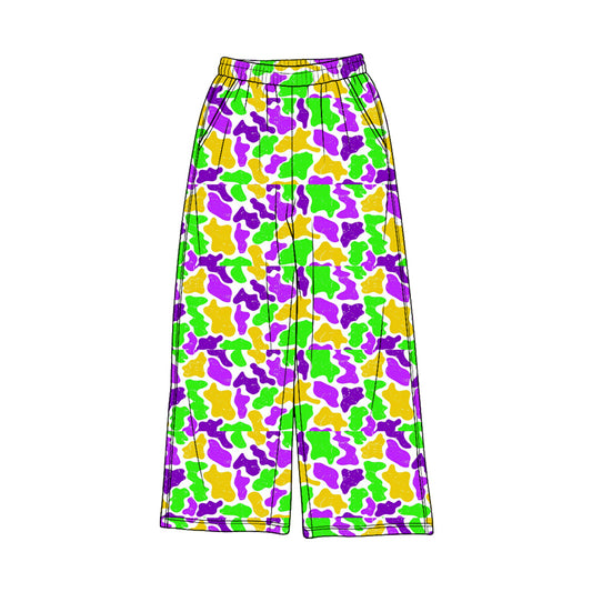 Pre-order(moq5)Girls’ Camouflage Wide-Leg Pants, Elastic-Waist Casual Straight-Leg Long Trousers