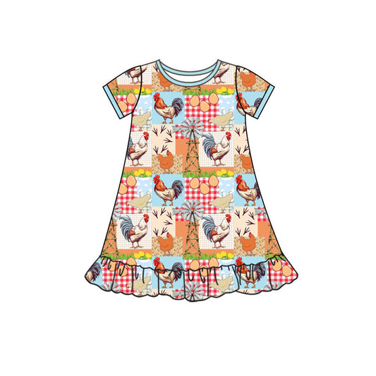 Preorder(moq 5) Baby Girls Short Sleeve Farm Ruffle Knee Length Dresses