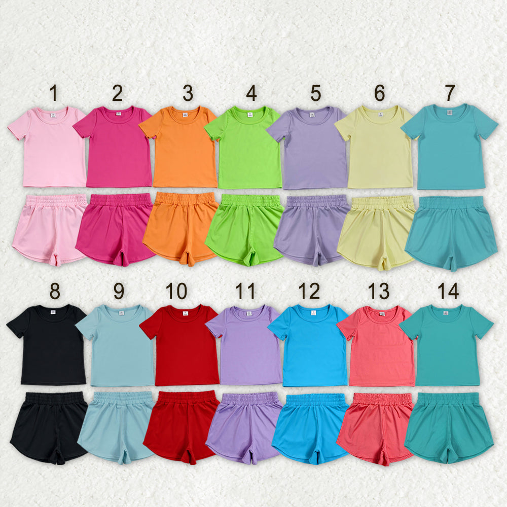 Sibling Baby Girls Colorful Short Sleeve Shirt Top Sport Short Yoga Active Clothes Sets