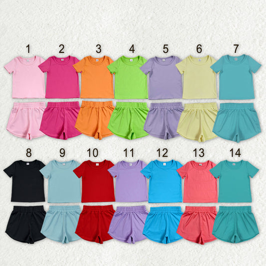 Sibling Baby Girls Colorful Short Sleeve Shirt Top Sport Short Yoga Active Clothes Sets