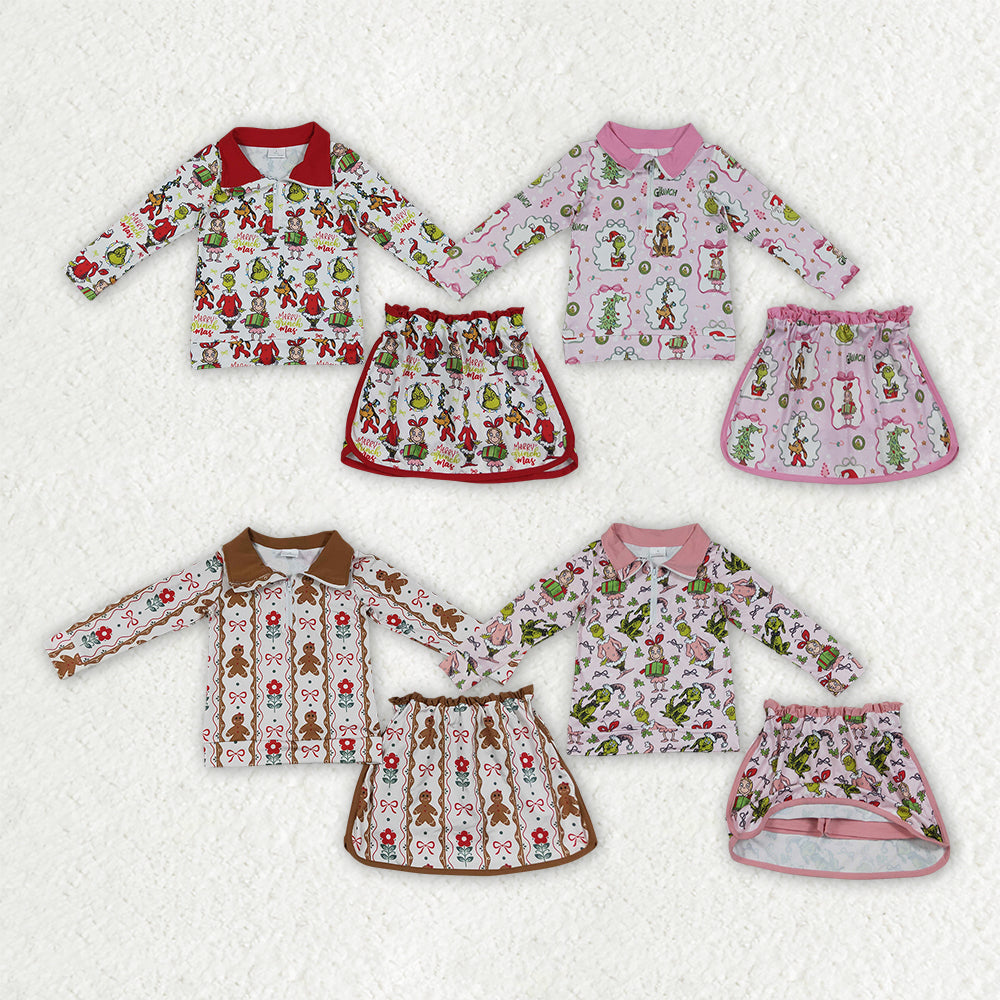 Sibling Baby Girls Long Sleeve Zip Pullovers Skirt Short Christmas Clothes Sets